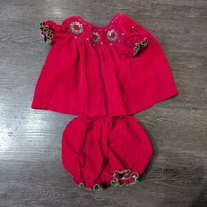 Anavini hand smocked red Christmas dress, size 12month